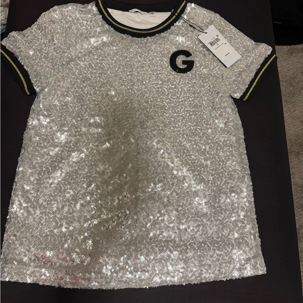 Guess sequin Glittery Silver Kids Shirt